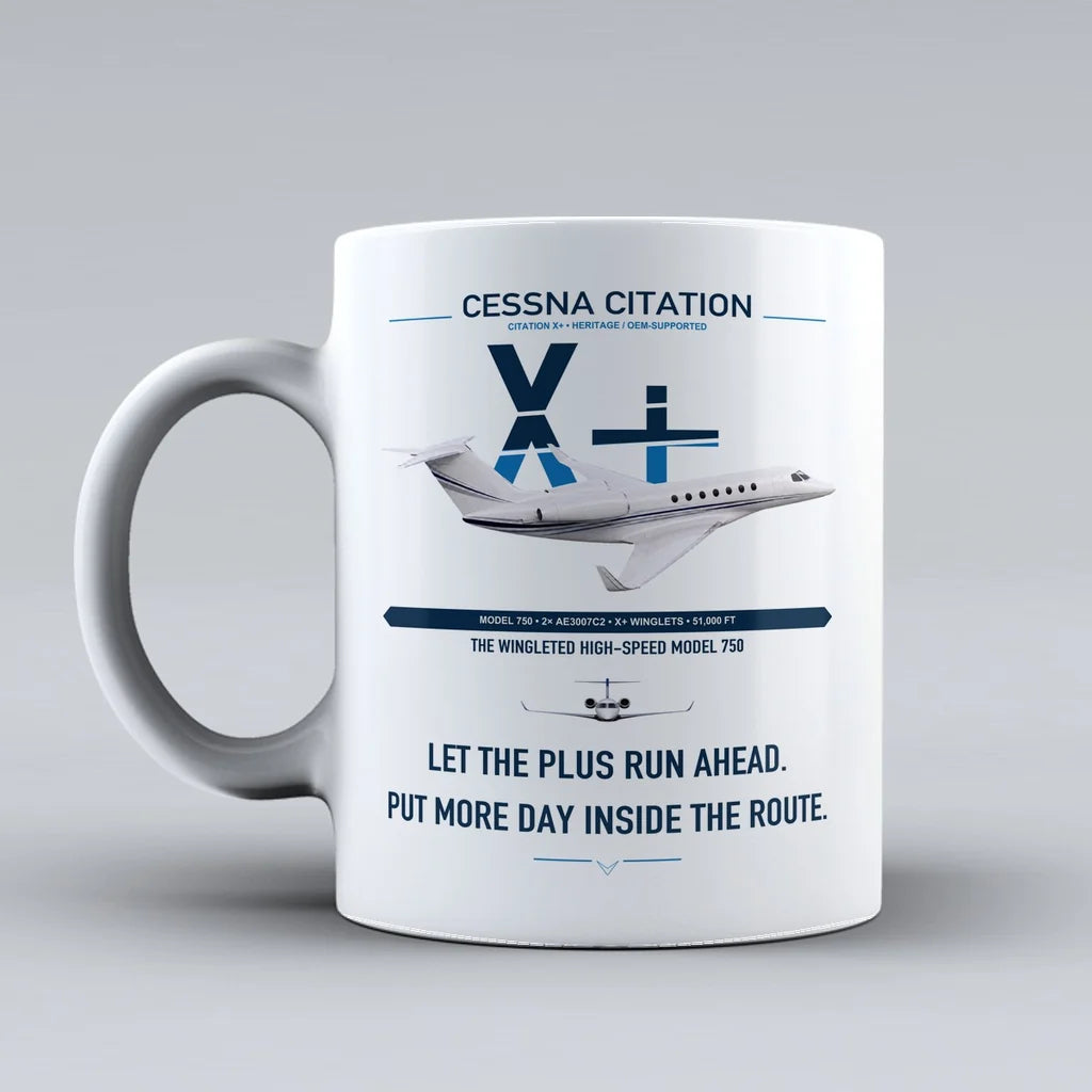 Cessna Citation X+ design on white ceramic mug, double-side print