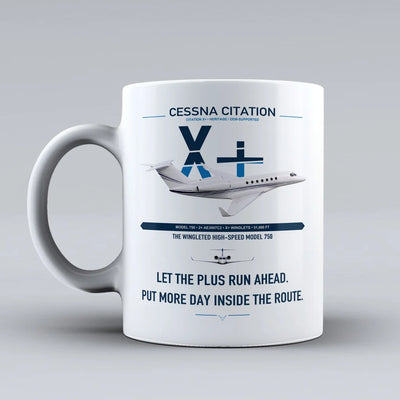 Cessna Citation X+ design on white ceramic mug, double-side print