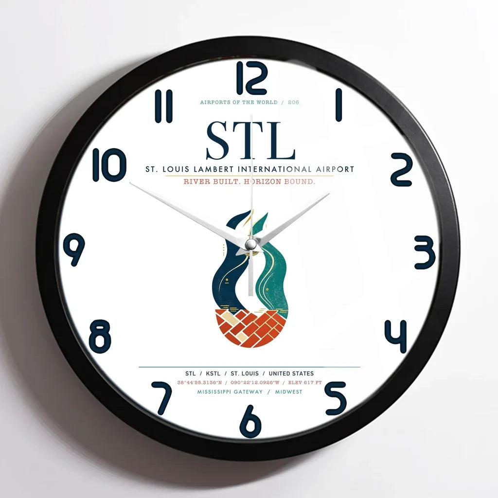 St. Louis Lambert International Airport (STL) design on white framed wall clock