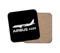 Thumbnail for The Airbus A220 aviation design on cork-backed wood with print coaster.
