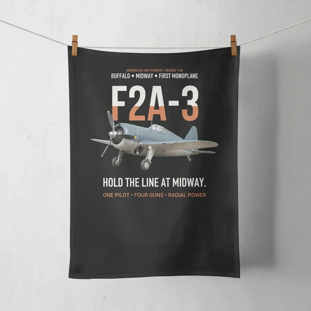 F2A-3 Buffalo Hold the Line at Midway design on black towel