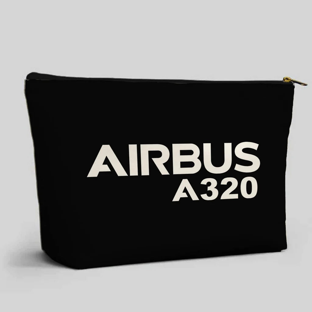 Airbus A320 & Text aviation zipper pouch in durable polyester.
