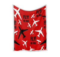 Thumbnail for Fly Be Free Red Bed Blankets & aviation print on soft fleece blanket.