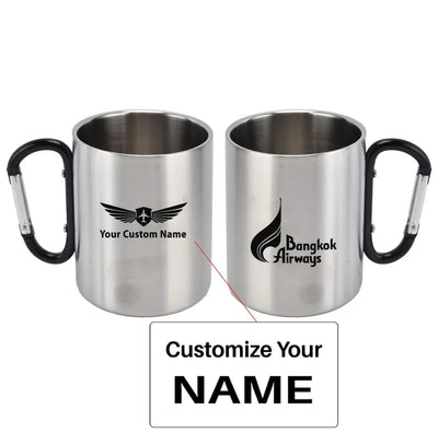 Bangkok Airways Airlines aviation design on outdoor mug, durable insulated construction.
