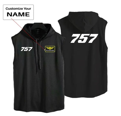 Boeing 757 Flat Text aviation design on breathable cotton with hood hooded tank top.