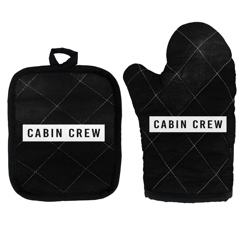 Cabin Crew Text Kitchen Glove & Holder aviation design on durable fabric with insulated lining kitchen glove holder.