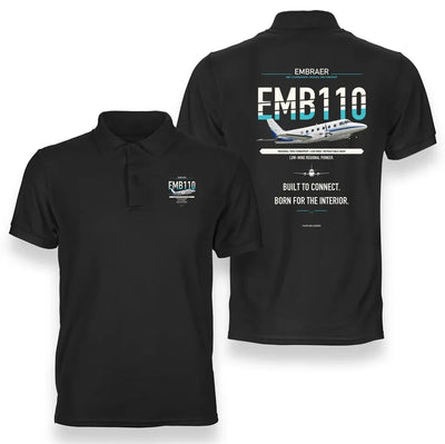 Embraer EMB 110 Bandeirante design on black polo