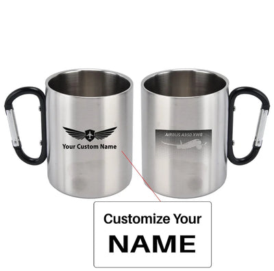 Airbus A350XWB & Dots aviation design on outdoor mug, durable insulated construction.