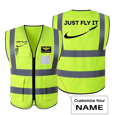 Just Fly It 2 aviation design printed on high-visibility reflective fabric reflective vest.