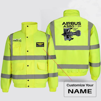 Airbus A350 & Trent XWB Engine aviation design printed on insulated shell with high-visibility reflective panels reflective w.