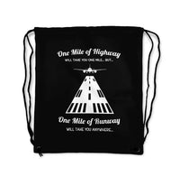 Thumbnail for One Mile of Runway Will Take you Anywhere aviation drawstring bag in lightweight polyester.