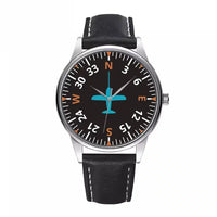 Thumbnail for Airplane Instruments (Heading) 2 aviation watch with leather strap, leather strap body with engraved detail.