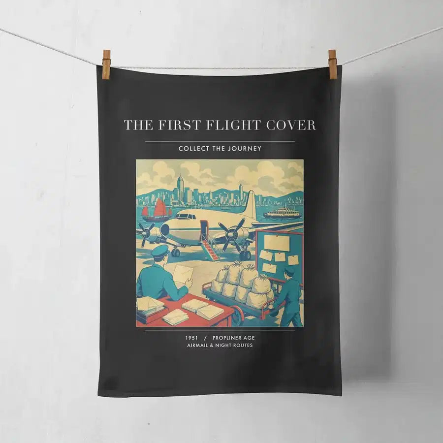 VINTAGE G4107 - The First Flight Cover - Designed Towels design on black