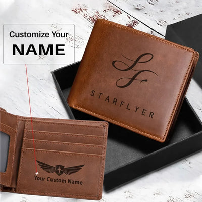 StarFlyer Airlines aviation design laser-engraved leather wallet, leather construction.