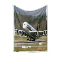 Thumbnail for Departing Singapore Airlines A380 Bed Blankets & aviation print on soft fleece blanket.