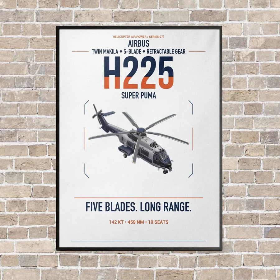 Airbus H225 vertical canvas print - framed - white background