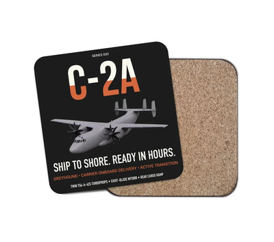 C-2A Greyhound design on black 1 piece coaster