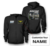 Thumbnail for Boeing 777 & GE90 Engine aviation design on soft cotton blend zipped hoodie.