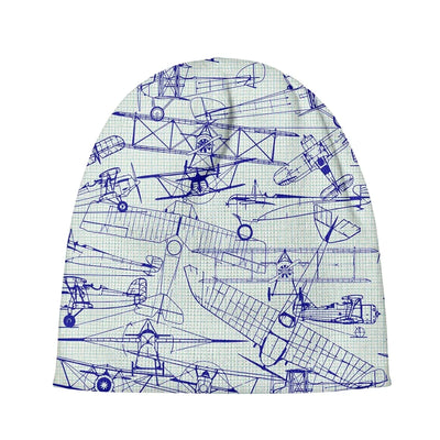 Amazing Drawings of Old Aircrafts aviation embroidery on soft knit fabric 3D knit beanie.