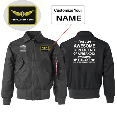 I am an Awesome Girlfriend Embroidered aviation design printed on padded shell with hook-and-loop patch panels patch bomber j.