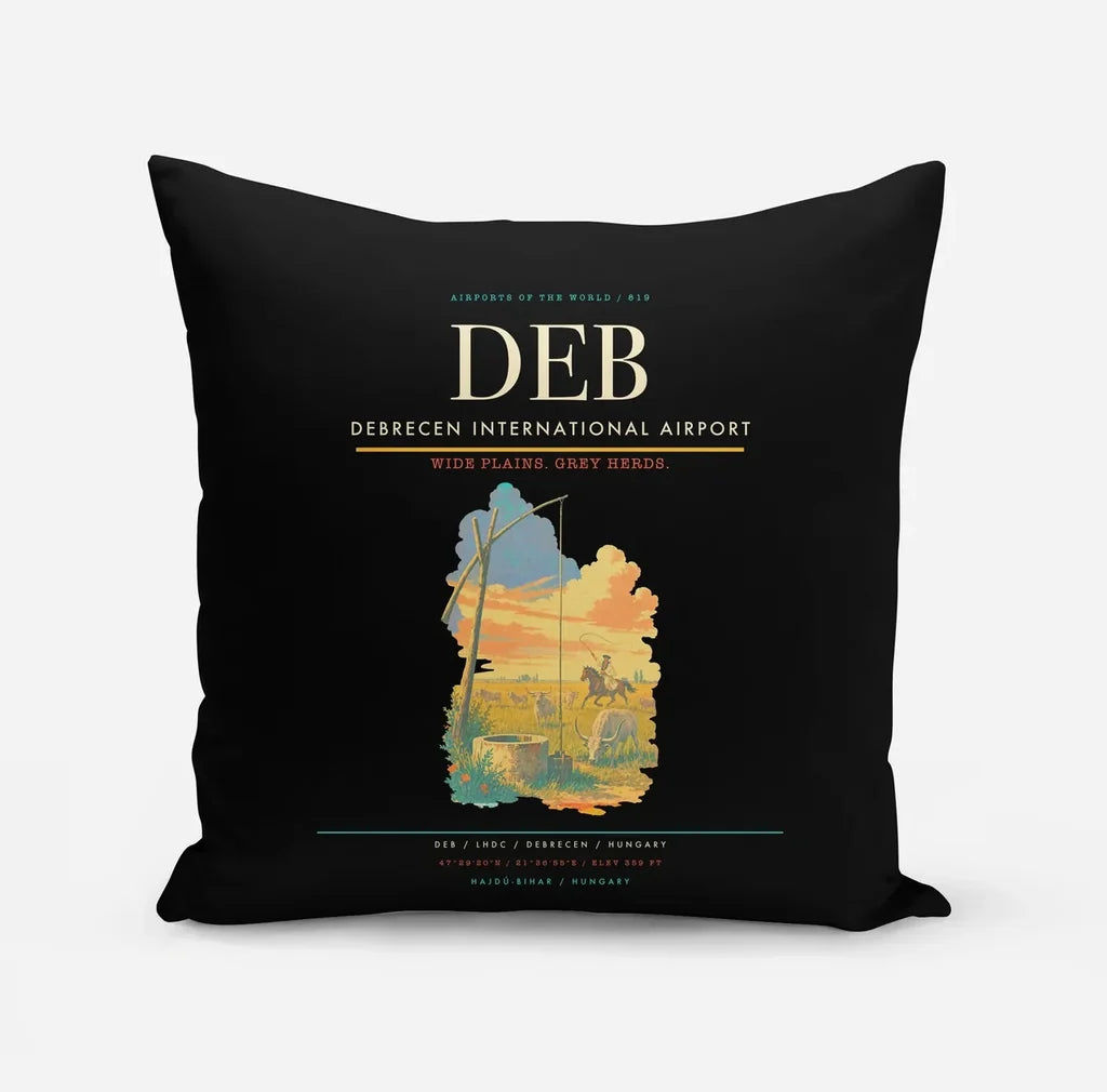Debrecen International Airport (DEB) design on black pillow