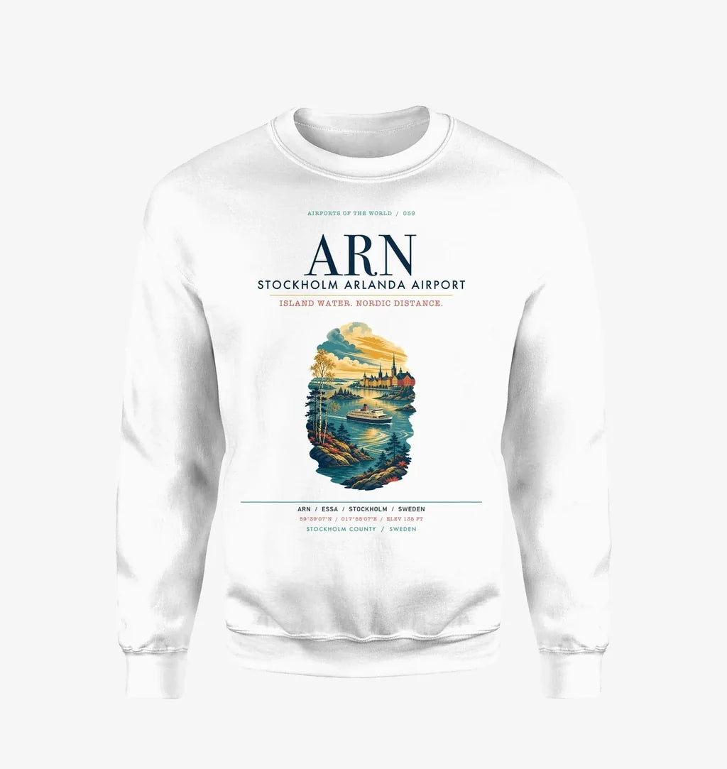 Stockholm Arlanda Airport (ARN) design on white sweatshirt