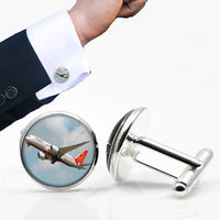 Thumbnail for Air India's Boeing 787 aviation-themed cuff links, polished metal.