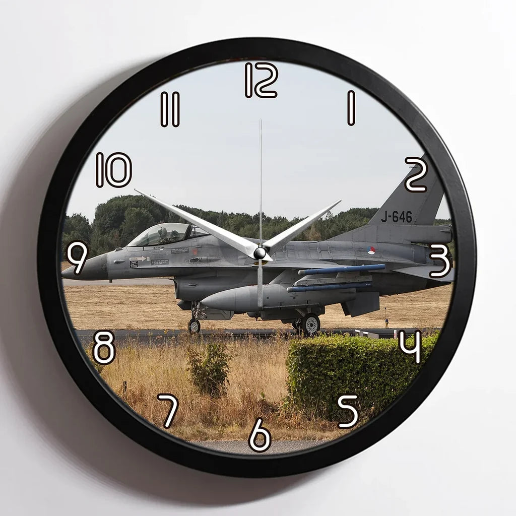 Fighter Jet 16 From aviation design on premium wood and metal wall clock.