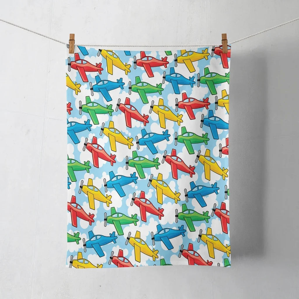 Funny Airplanes aviation design on soft absorbent cotton towel.