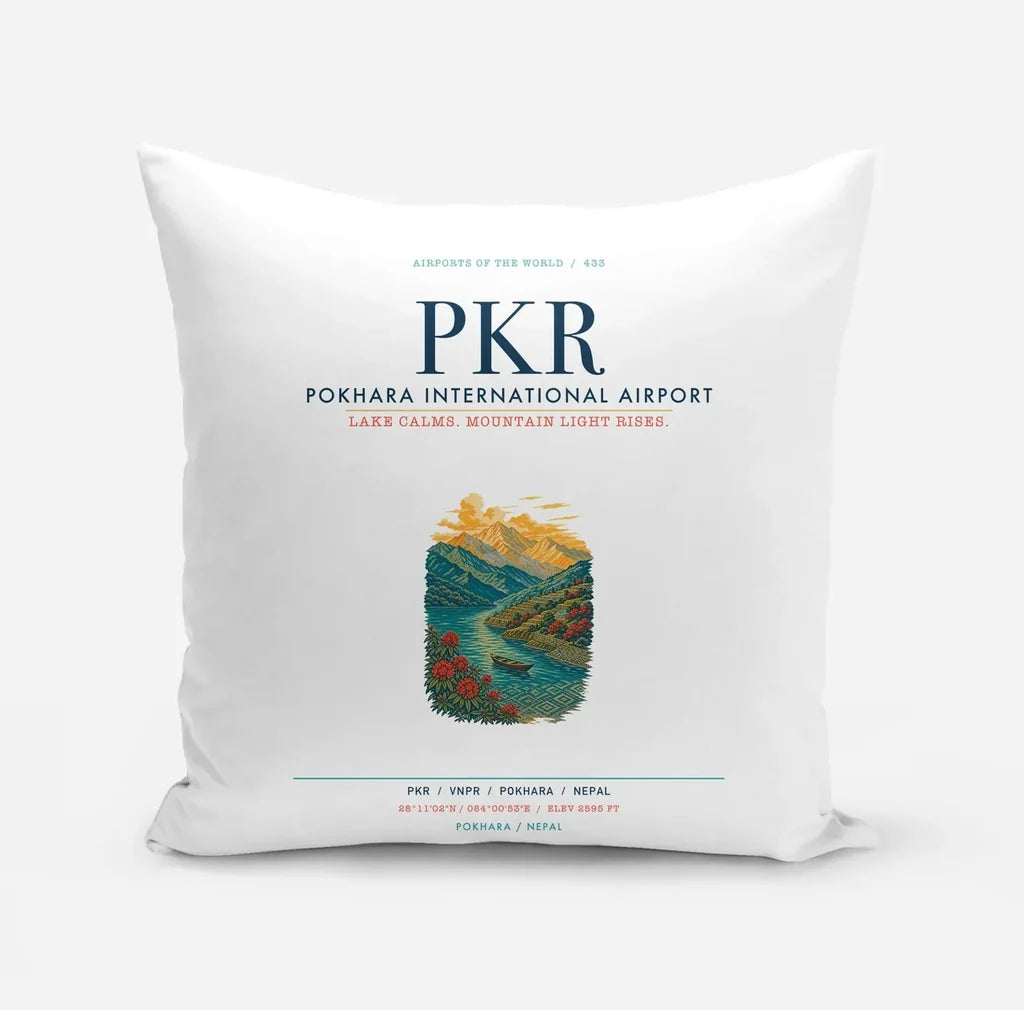 Pokhara International Airport (PKR) design on white pillow