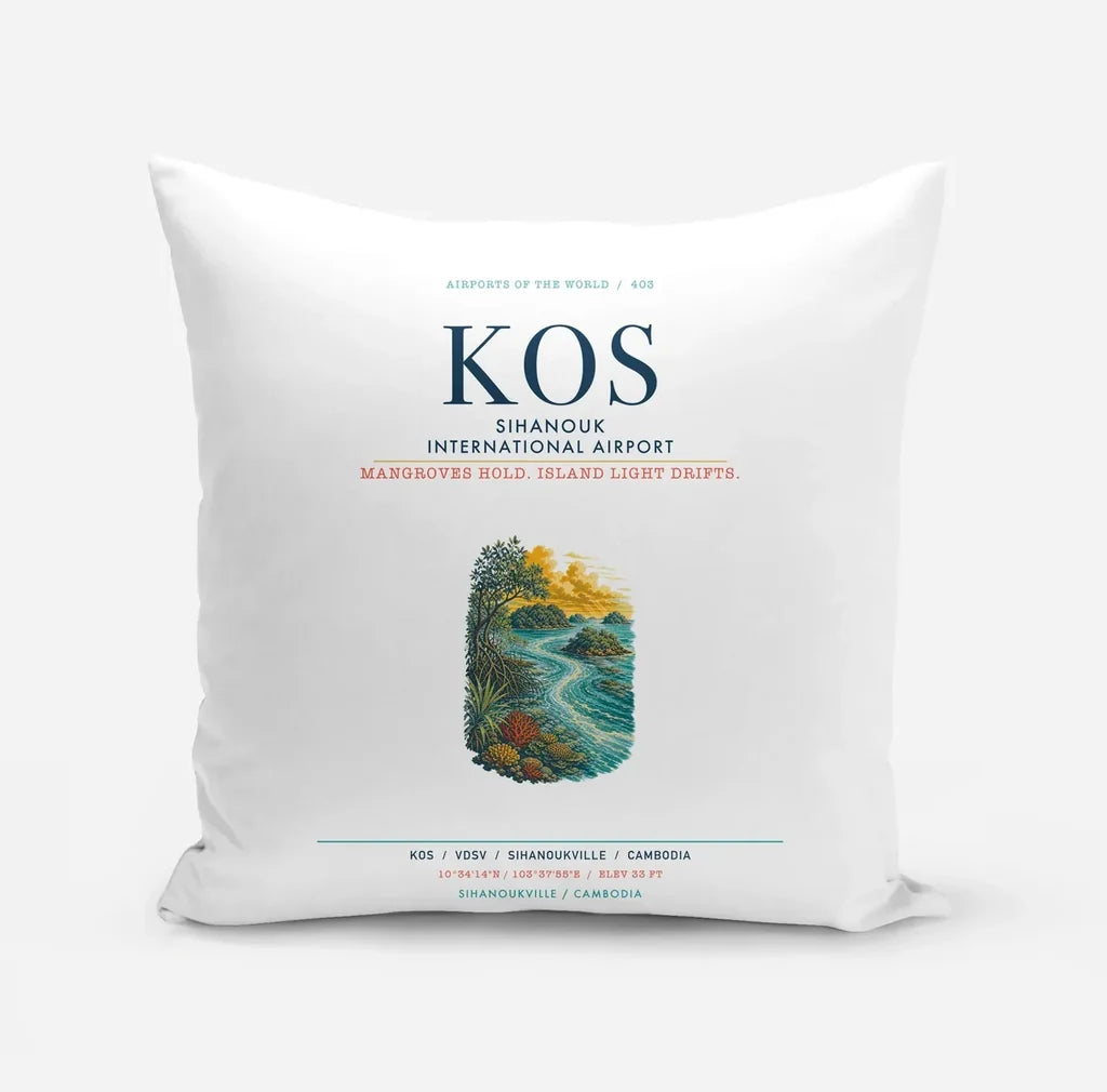Sihanouk International Airport Sihanoukville (KOS) design on white pillow