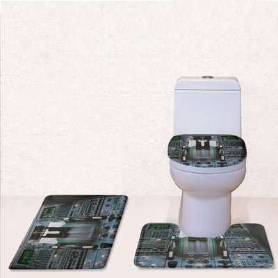 Airbus A320 Cockpit Toilet Seat Cover Three-piece aviation print on soft fabric toilet seat cover set.