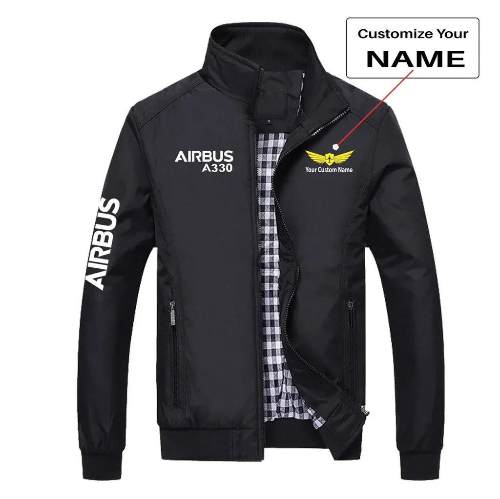 Airbus A330 & Text aviation design printed on modern shell with tailored fit stylish jacket.