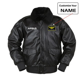 Airbus & Text Leather Bomber Jackets
