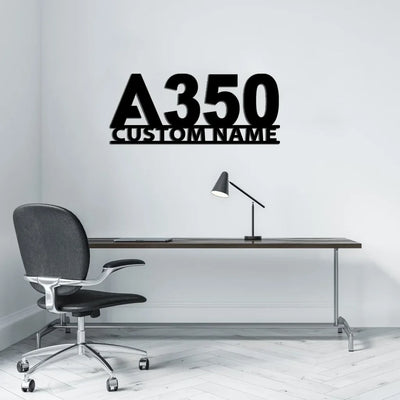 Airbus A350 Flat Text aviation design on durable metal with painted finish metal wall sign.