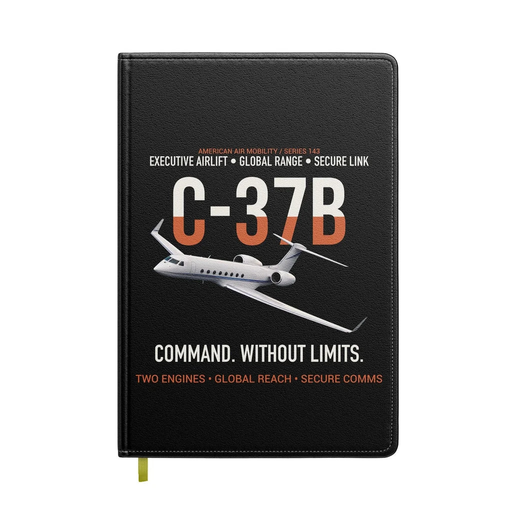 C-37B Global Command Link design on black notebook