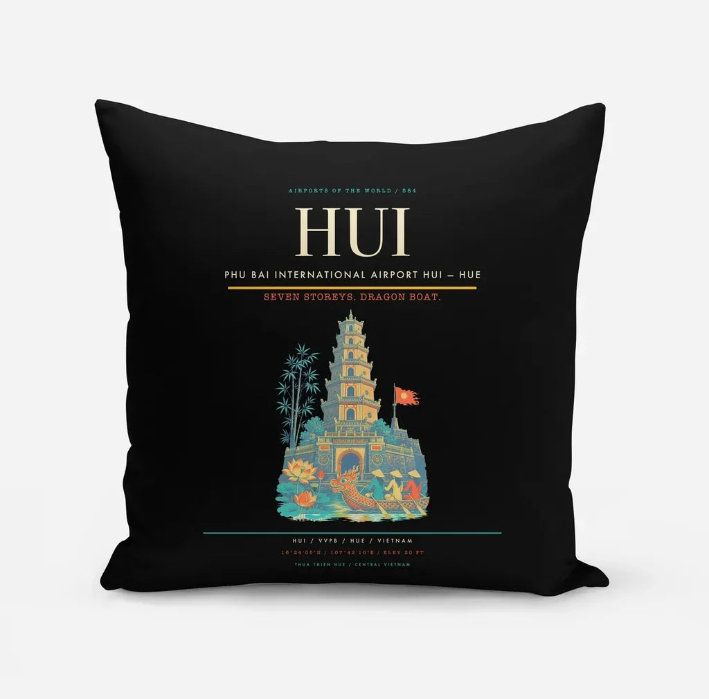 Phu Bai International Airport (HUI) design on black pillow