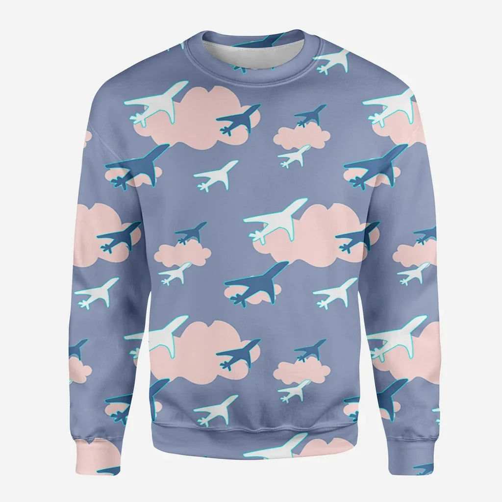 Cool & Super Airplanes (Vol2) aviation design printed on soft cotton blend 3D sweatshirt.