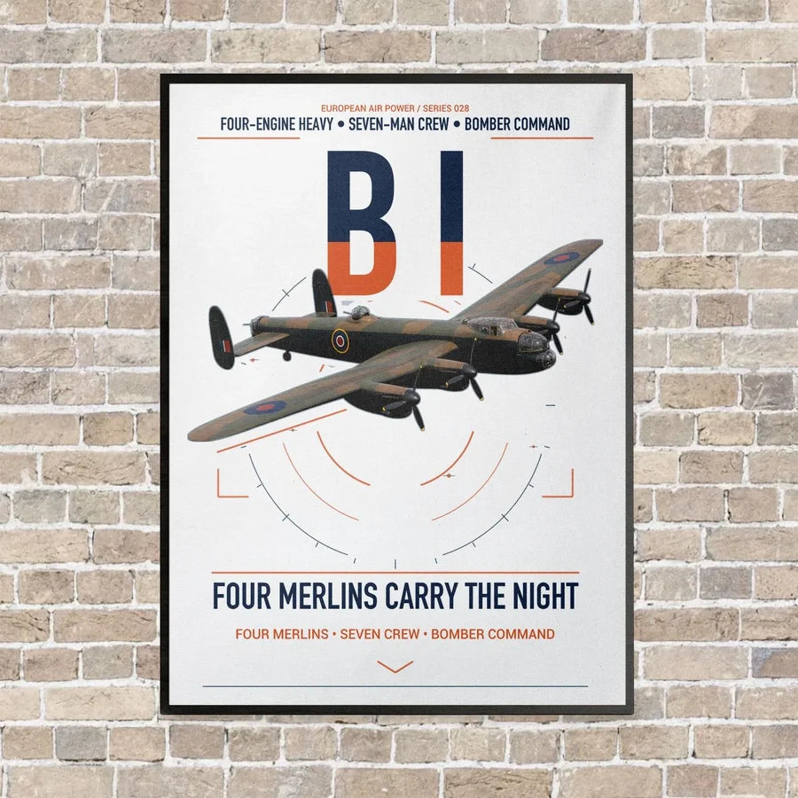 Avro Lancaster B I vertical canvas print - framed - white background