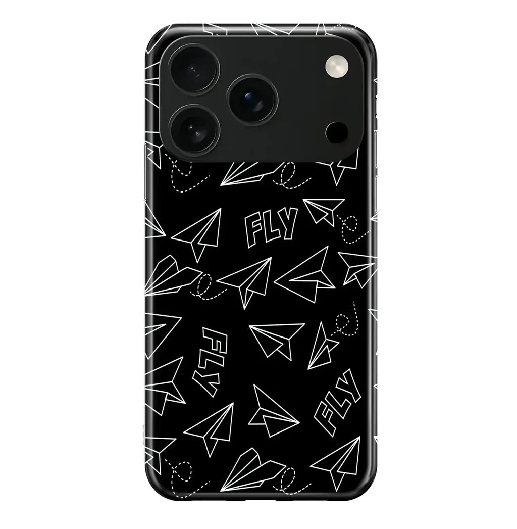 Paper Airplane & Fly-Black iPhone Case