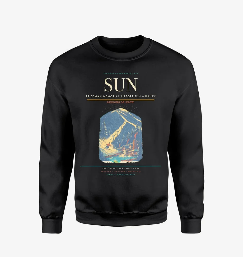 Friedman Memorial Airport (SUN) design on black sweatshirt