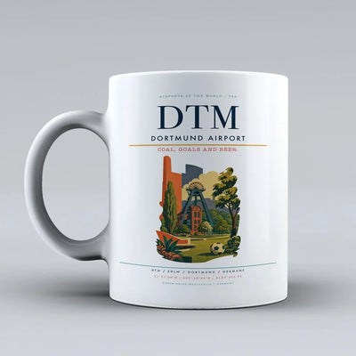Dortmund Airport (DTM) airport code design on white ceramic mug