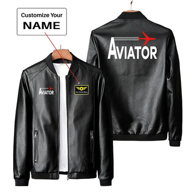 Aviator PU aviation design printed on genuine leather with quilted lining leather jacket.