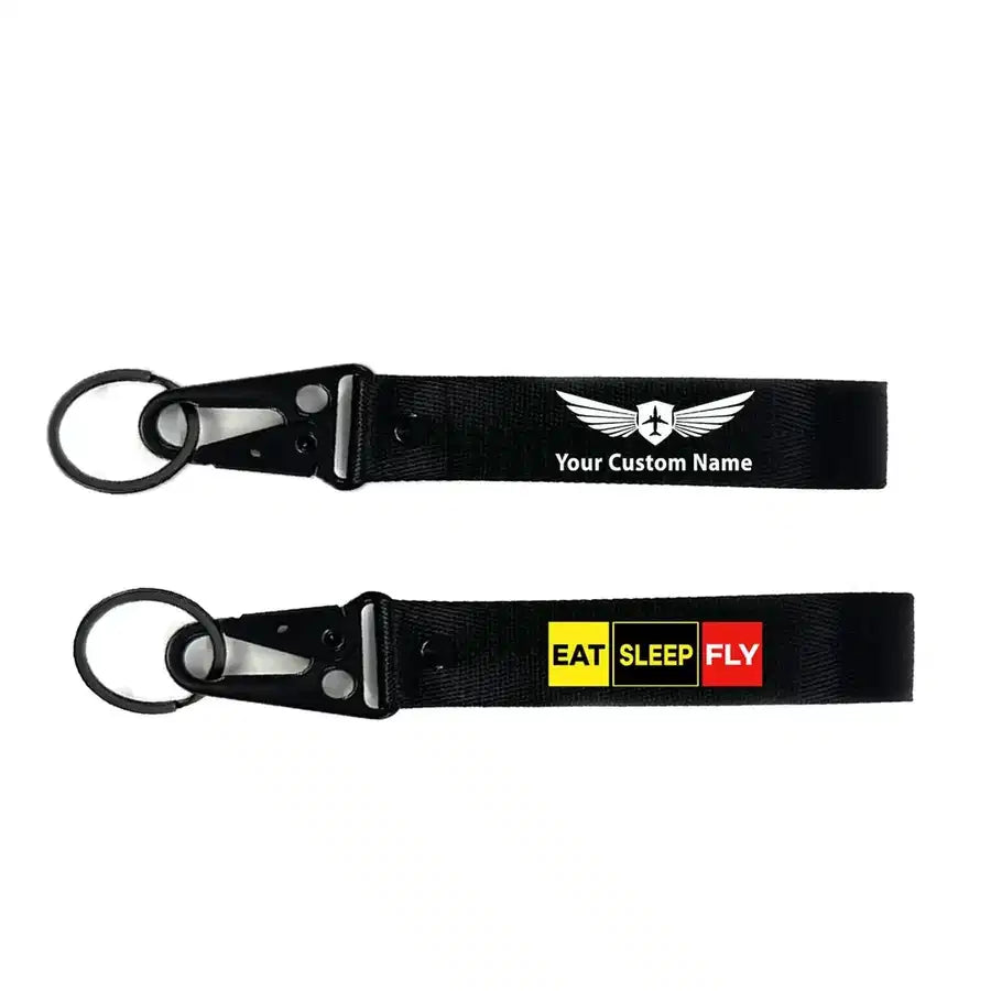 Eat Sleep Fly (Colourful) aviation hawk-shaped key chain, durable metal alloy.