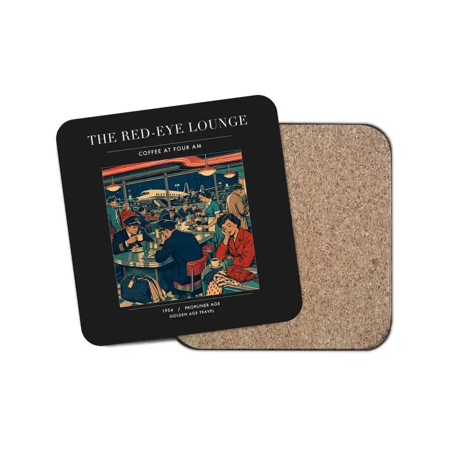 The Red-Eye Lounge - Designed Coasters design on black 1-piece