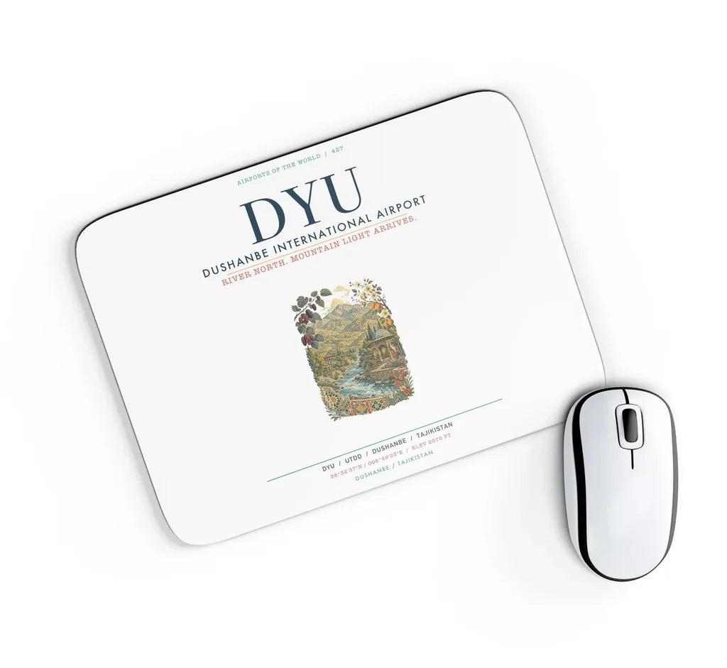 Dushanbe International Airport (DYU) design on white rectangle mouse pad