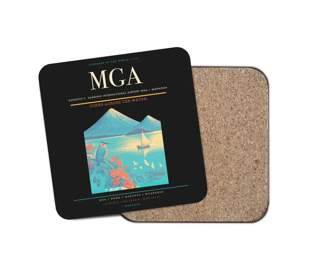 Augusto C. Sandino International Airport (MGA) design on black 1 piece coaster