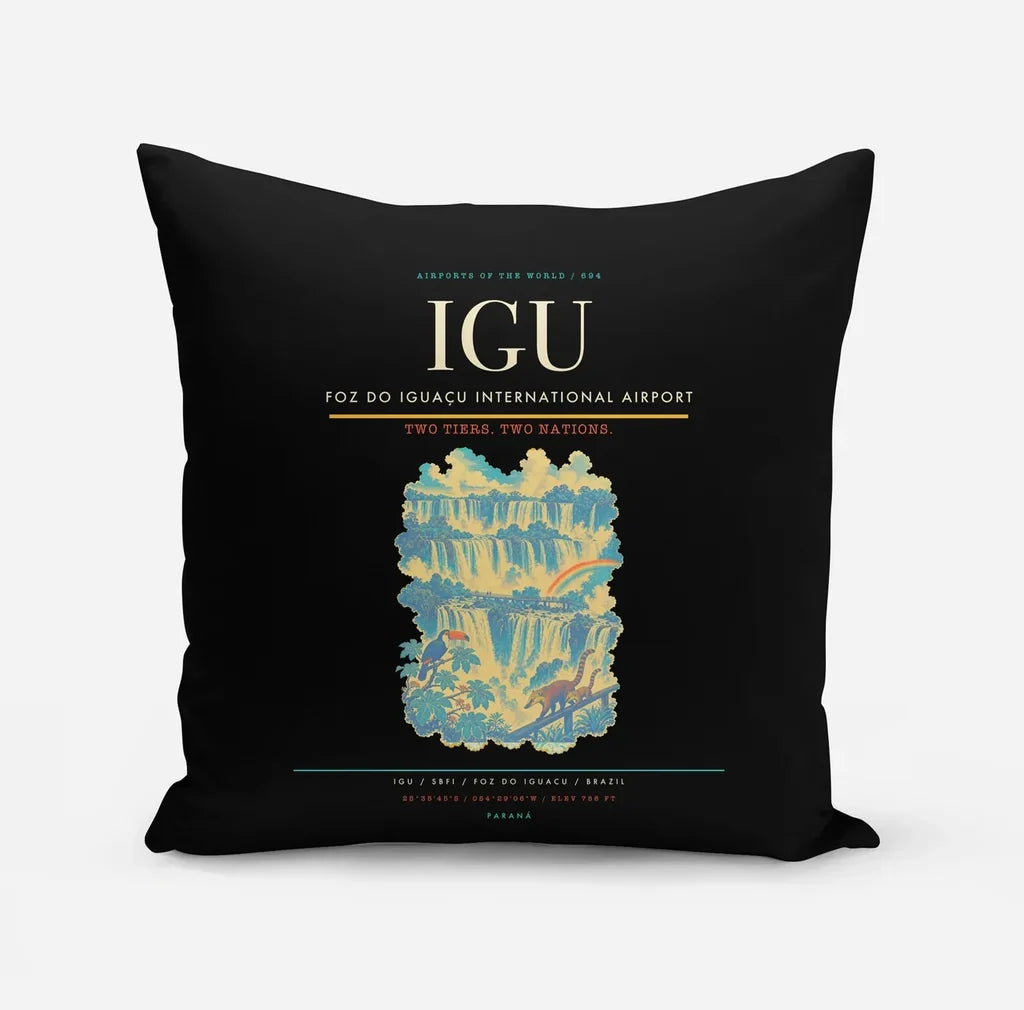 Foz do Iguaçu International Airport (IGU) design on black pillow