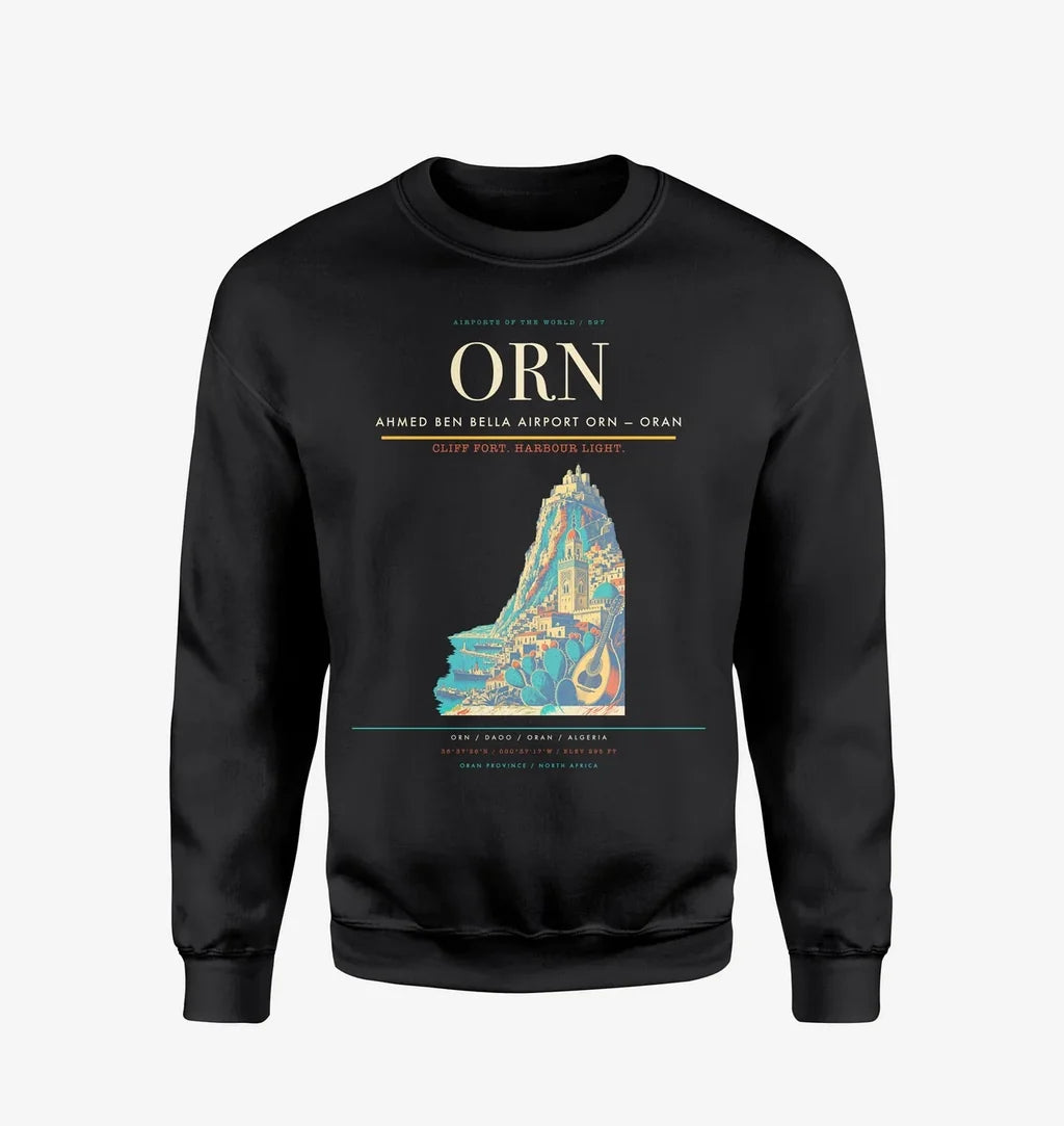Ahmed Ben Bella Airport (ORN) design on black sweatshirt