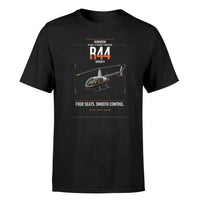 Thumbnail for Robinson R44 Raven II design on black t-shirt, single-side print